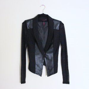 Material Girl Leather/Mesh Sleeve Blazer · XXS